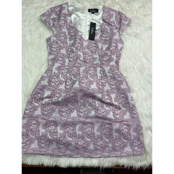 Lulus Cap Sleeve Floral Violet Brocade Mini Cocktail Dress Size M NWT - Picture 2 of 12